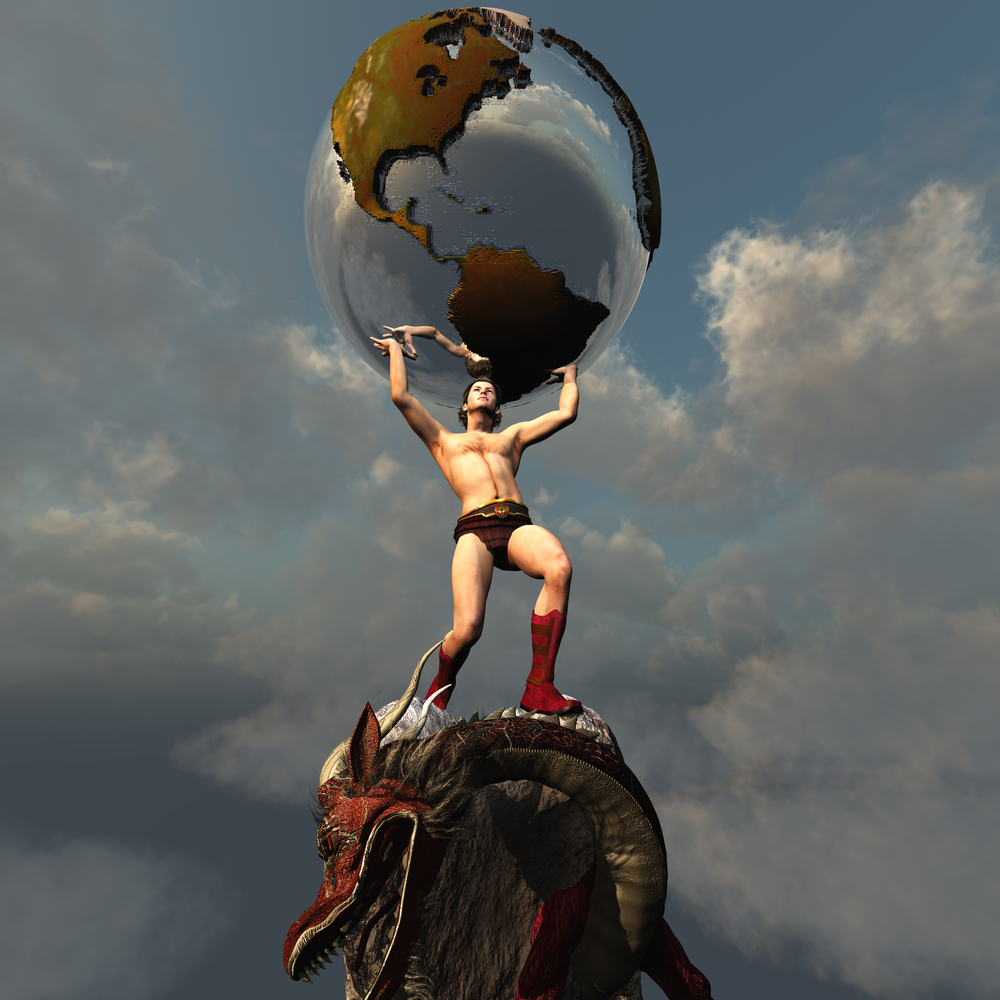 The Titan Atlas, son of Iapetus and the Oceanid Clymene, holds up the weight of the world 